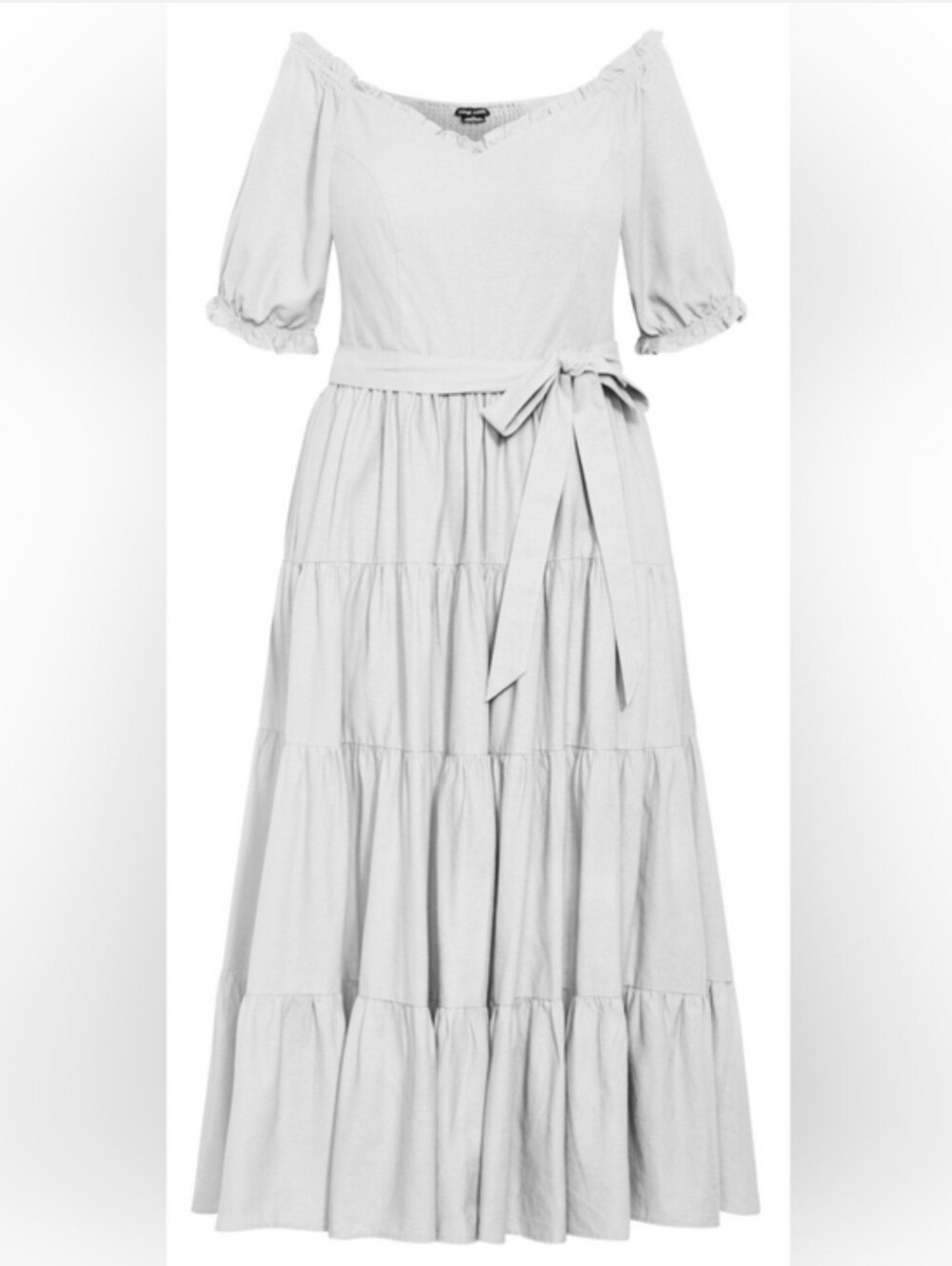City Chic- CCX White Off-Shoulder Tiered Maxi with Waist Tie - Picture 8 of 8